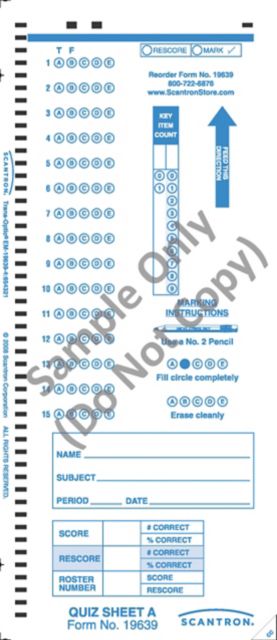 SCANTRON DM QUIZ SHEET A