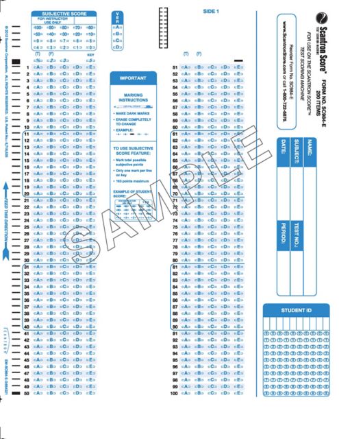 SCANTRON TEST SHT 200Q X 5A ID