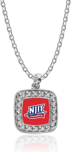 NJIT Crystal Studded Square Pendant Necklace NJIT Mark - ONLINE ONLY