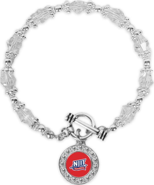 NJIT Crystal Jewel Toggle Bracelet with Round Pendant NJIT Mark - ONLINE ONLY