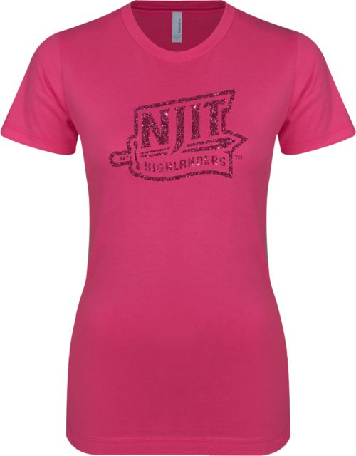 NJIT Next Level Ladies SoftStyle Junior Fitted Fuchsia Tee NJIT Mark Glitter - ONLINE ONLY