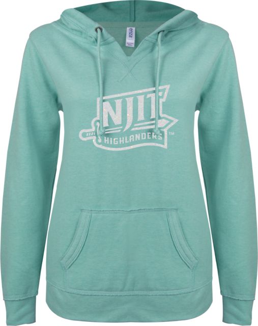 NJIT ENZA Ladies Seaglass V Notch Raw Edge Fleece Hoodie NJIT Mark Glitter - ONLINE ONLY
