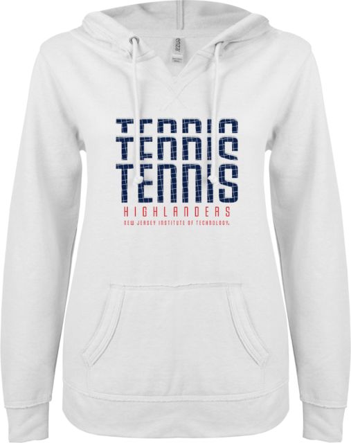 NJIT ENZA Womens V Notch Raw Edge Fleece Hoodie Highlanders Tennis Repeat - ONLINE ONLY