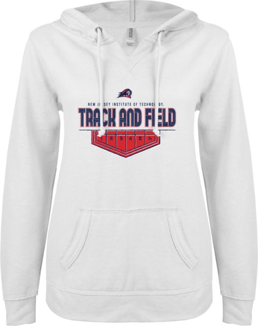 NJIT ENZA Womens V Notch Raw Edge Fleece Hoodie New Jersey Institute Track and Field - ONLINE ONLY