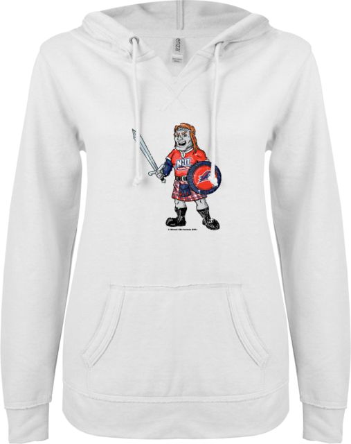 NJIT ENZA Womens V Notch Raw Edge Fleece Hoodie NJIT Mascot Distressed - ONLINE ONLY