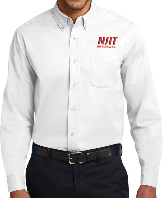 NJIT Twill Button Down Long Sleeve Stacked Wordmark - ONLINE ONLY
