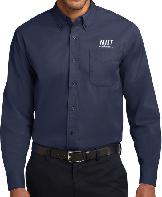 NJIT Twill Button Down Long Sleeve Stacked Wordmark - ONLINE ONLY