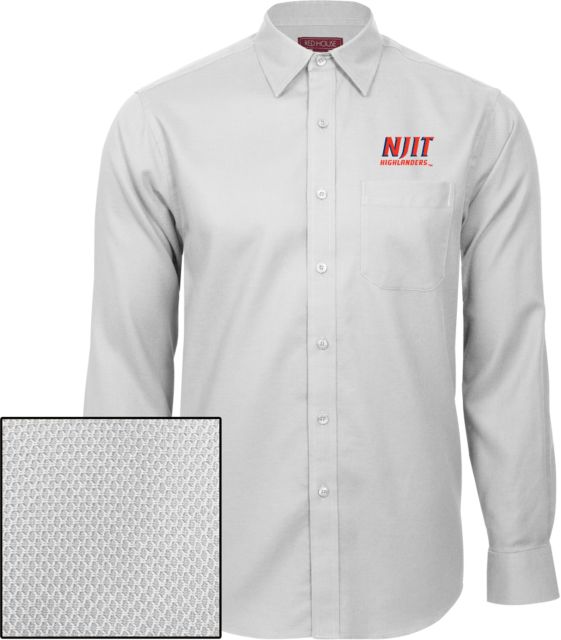NJIT Red House Diamond Dobby Long Sleeve Shirt Stacked Wordmark - ONLINE ONLY