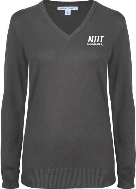 NJIT Ladies Heather V Neck Sweater Stacked Wordmark - ONLINE ONLY