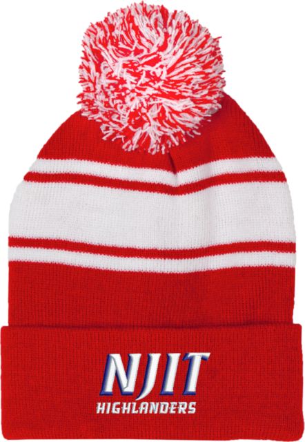 NJIT Two Tone Knit Pom Beanie w/Cuff Stacked Wordmark - ONLINE ONLY