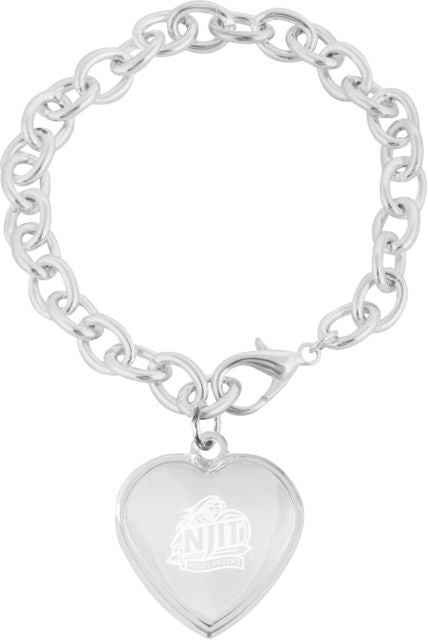 NJIT Chain Link Bracelet with Heart Charm  Official Logo Engraved - ONLINE ONLY