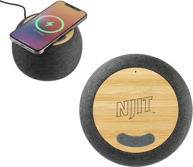 NJIT Garm Fabric & Bamboo Speaker with Wireless Charging NJIT Outline Engraved - ONLINE ONLY
