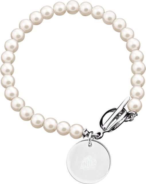 NJIT Olivia Sorelle Round Pendant Pearl Bracelet Official Logo Engraved - ONLINE ONLY